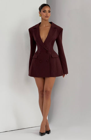 Elvira Mini Dress - Burgundy Pinstripe