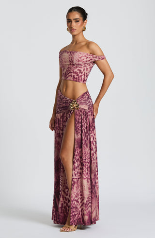 Saira Maxi Skirt - Magenta Orchid Print